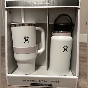 2 pack white hydro flask travel tumbler and wide bottle essential hydration set.